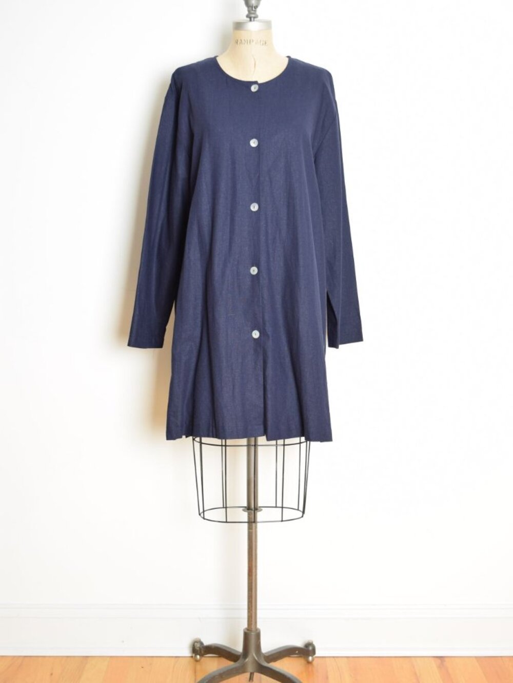 Coldwater Creek navy linen jacket top lagenlook lightweight button up simple L